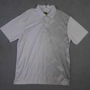 PGA Tour Shirt  Men's Large White Gray Pro Series Polo Short Sleeve Athletic Fit